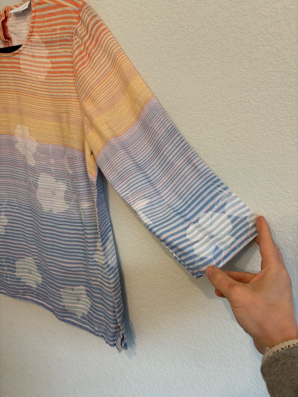 J.Jill 100% Linen Floral Stripe Tunic Top Blue Orange Lightweight XS - Picture 4 of 10